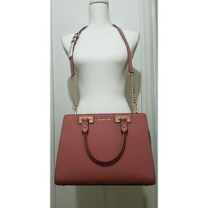 MICHAEL KORS QUINN SATCHEL LEATHER ROSE